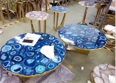 Porcellana Forma rotonda lucidata cima blu di marmo di lusso di rivestimento della pietra dell'agata dei piani d'appoggio fornitore